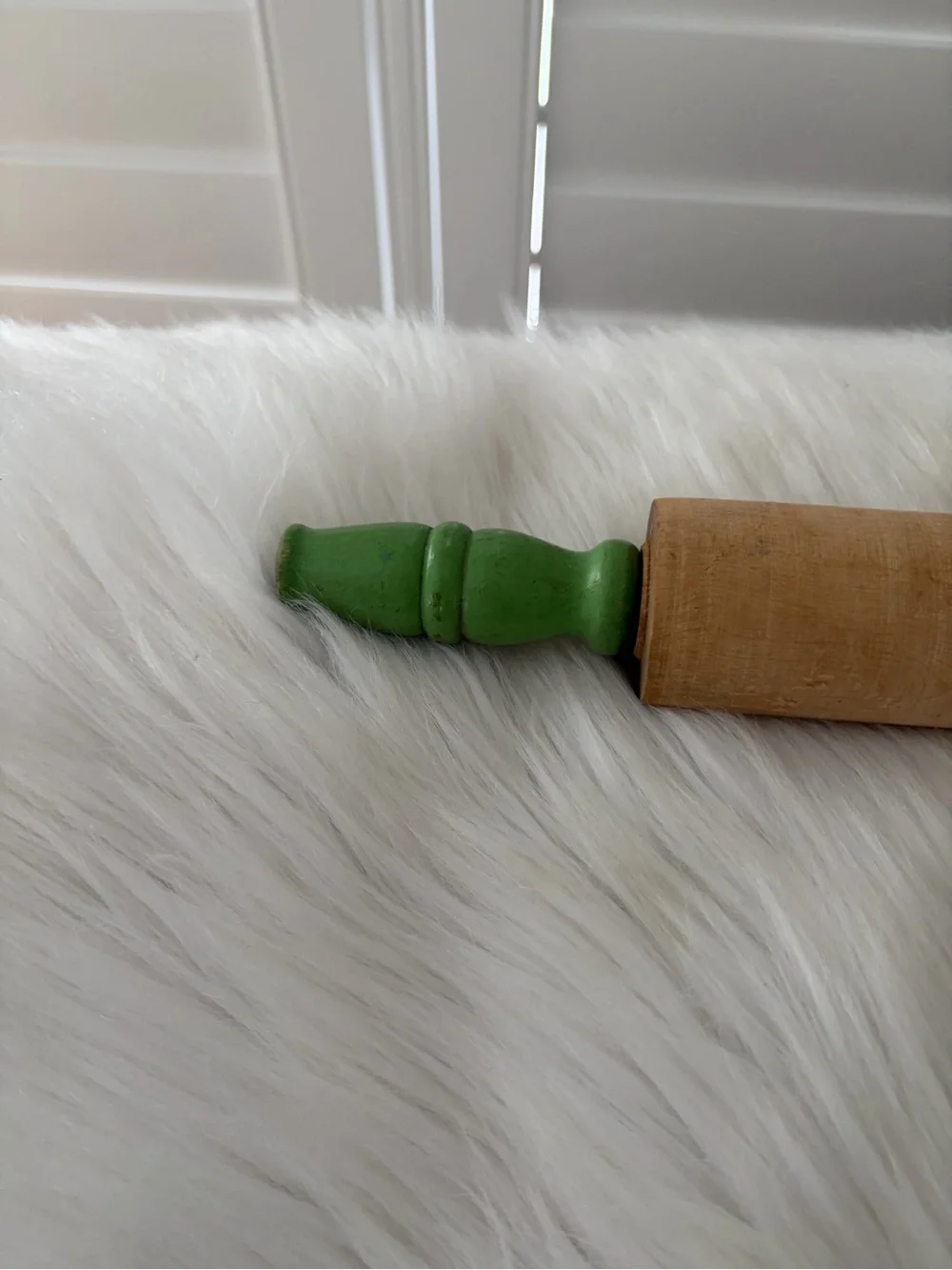 Vintage Wooden Rolling Pin with Green Handles